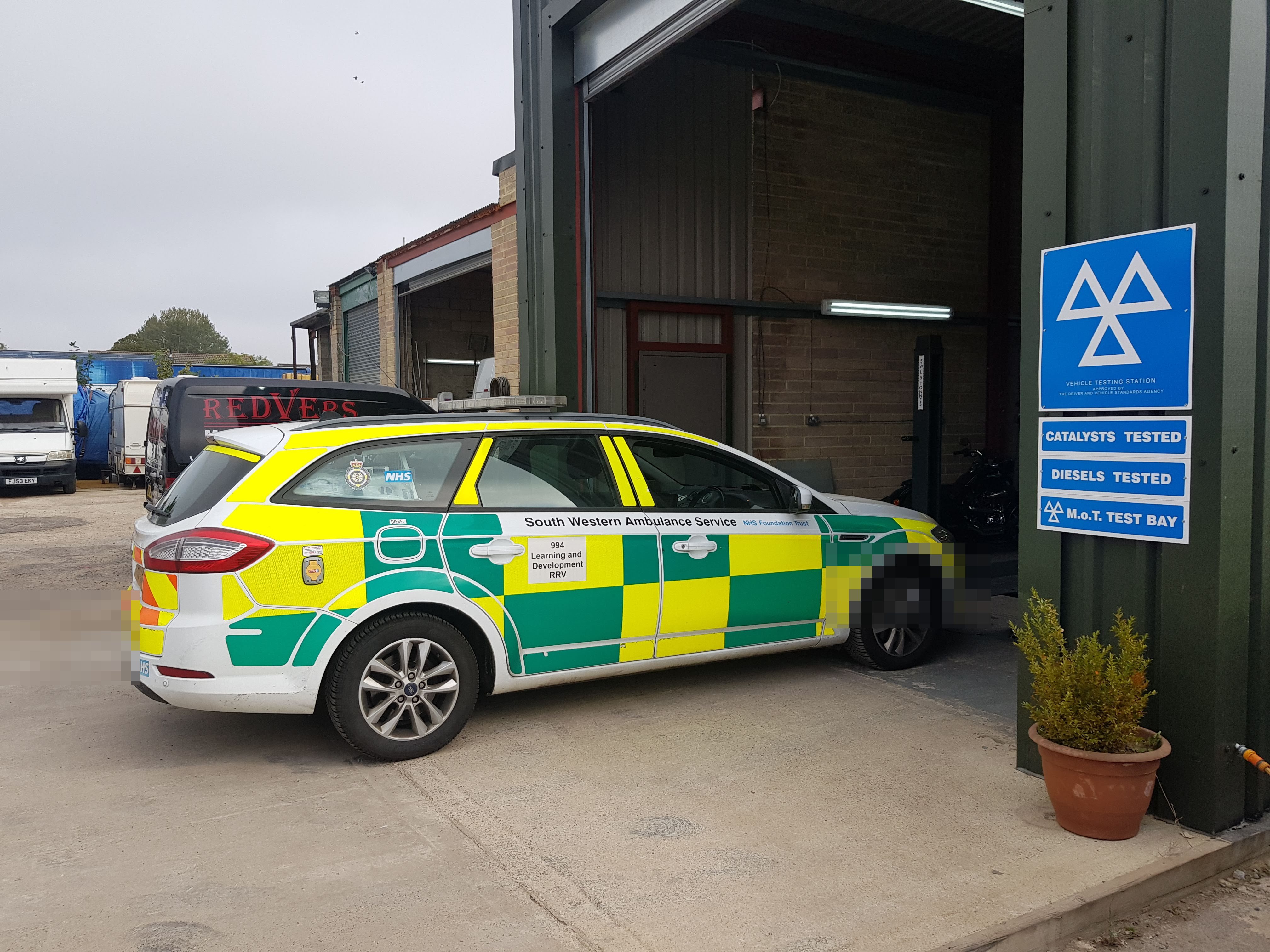 South Western Ambulance Service car at our MOT bay